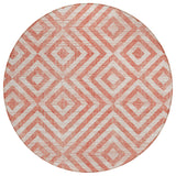 8' Salmon And Ivory Round Geometric Washable Indoor Outdoor Area Rug