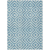 5' X 8' Teal Blue And Ivory Geometric Washable Indoor Outdoor Area Rug