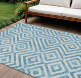 8' X 10' Teal Blue And Ivory Geometric Washable Indoor Outdoor Area Rug