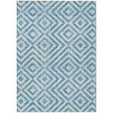 8' X 10' Teal Blue And Ivory Geometric Washable Indoor Outdoor Area Rug