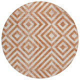 8' Terra Cotta Copper And Beige Round Geometric Washable Indoor Outdoor Area Rug