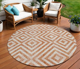 8' Terra Cotta Copper And Beige Round Geometric Washable Indoor Outdoor Area Rug
