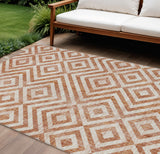 8' X 10' Terra Cotta Copper And Beige Geometric Washable Indoor Outdoor Area Rug