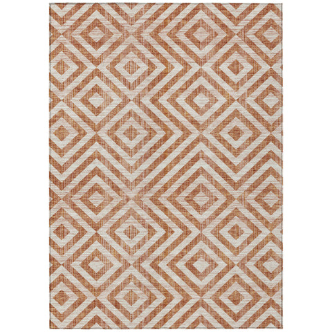 8' X 10' Terra Cotta Copper And Beige Geometric Washable Indoor Outdoor Area Rug