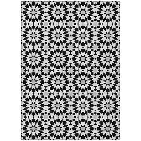 5' X 8' Black Gray And Silver Floral Medallion Washable Indoor Outdoor Area Rug