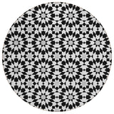 8' Black Gray And Silver Round Floral Medallion Washable Indoor Outdoor Area Rug