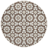 8' Brown Beige And Ivory Round Floral Medallion Washable Indoor Outdoor Area Rug