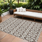 8' X 10' Brown Beige And Ivory Floral Medallion Washable Indoor Outdoor Area Rug