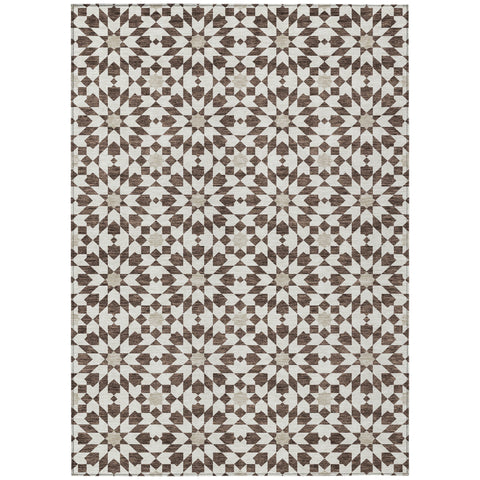 8' X 10' Brown Beige And Ivory Floral Medallion Washable Indoor Outdoor Area Rug