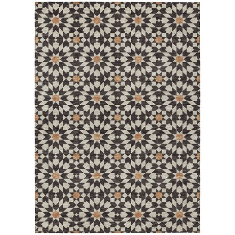 3' X 5' Charcoal Silver And Copper Floral Medallion Washable Indoor Outdoor Area Rug