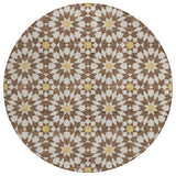 8' Chocolate Ivory And Gold Round Floral Medallion Washable Indoor Outdoor Area Rug
