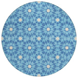 8' Denim Blue And Ivory Round Floral Medallion Washable Indoor Outdoor Area Rug
