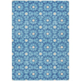 8' X 10' Denim Blue And Ivory Floral Medallion Washable Indoor Outdoor Area Rug