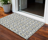 3' X 5' Gray Ivory And Gold Floral Medallion Washable Indoor Outdoor Area Rug