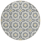 8' Gray Ivory And Gold Round Floral Medallion Washable Indoor Outdoor Area Rug