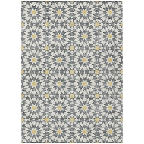8' X 10' Gray Ivory And Gold Floral Medallion Washable Indoor Outdoor Area Rug