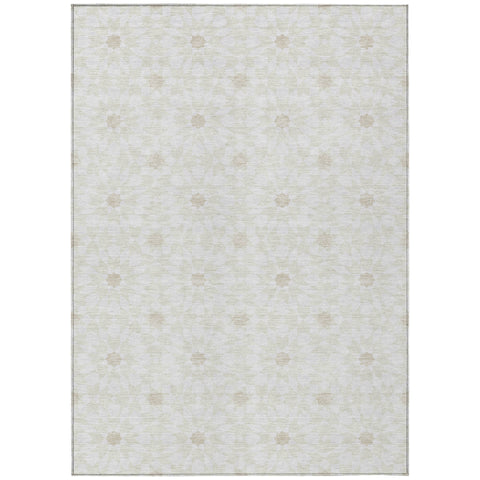 3' X 5' Ivory Beige And Taupe Floral Medallion Washable Indoor Outdoor Area Rug