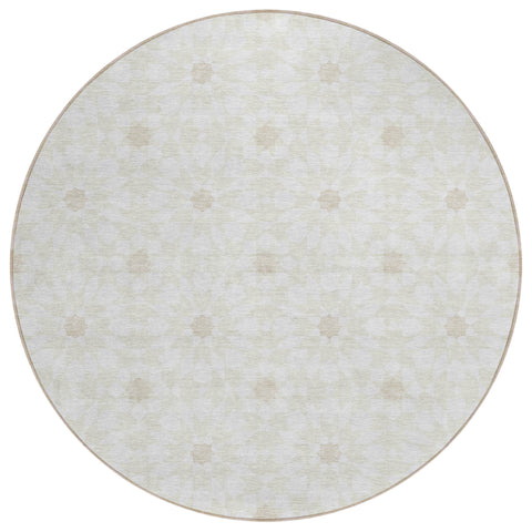 8' Ivory Beige And Taupe Round Floral Medallion Washable Indoor Outdoor Area Rug