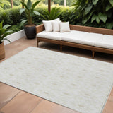 8' X 10' Ivory Beige And Taupe Floral Medallion Washable Indoor Outdoor Area Rug