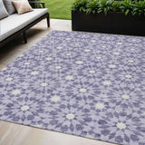 5' X 8' Lilac Purple And Ivory Floral Medallion Washable Indoor Outdoor Area Rug