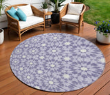 8' Lilac Purple And Ivory Round Floral Medallion Washable Indoor Outdoor Area Rug