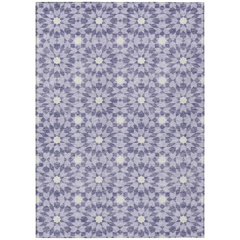 8' X 10' Lilac Purple And Ivory Floral Medallion Washable Indoor Outdoor Area Rug