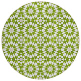 8' Lime Green Ivory And Beige Round Floral Medallion Washable Indoor Outdoor Area Rug