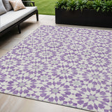 5' X 8' Lavender Purple And Ivory Floral Medallion Washable Indoor Outdoor Area Rug