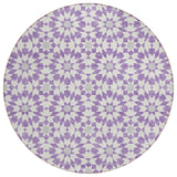 8' Lavender Purple And Ivory Round Floral Medallion Washable Indoor Outdoor Area Rug