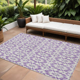 8' X 10' Lavender Purple And Ivory Floral Medallion Washable Indoor Outdoor Area Rug