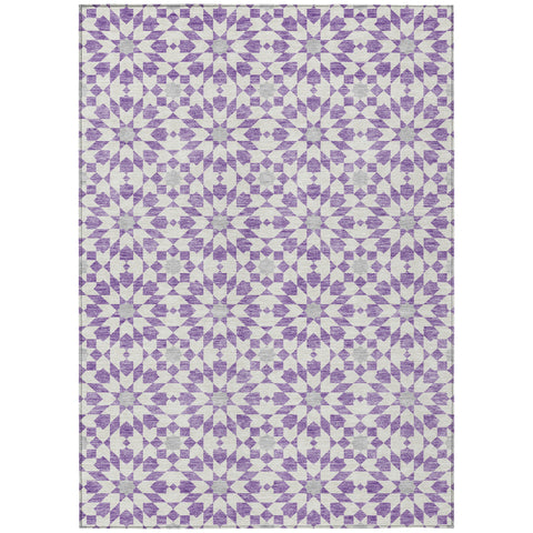 8' X 10' Lavender Purple And Ivory Floral Medallion Washable Indoor Outdoor Area Rug
