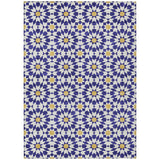 5' X 8' Navy Blue And Ivory Floral Medallion Washable Indoor Outdoor Area Rug