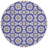 8' Navy Blue And Ivory Round Floral Medallion Washable Indoor Outdoor Area Rug