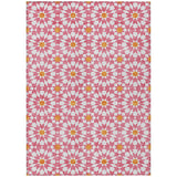 3' X 5' Pink Ivory And Orange Floral Medallion Washable Indoor Outdoor Area Rug