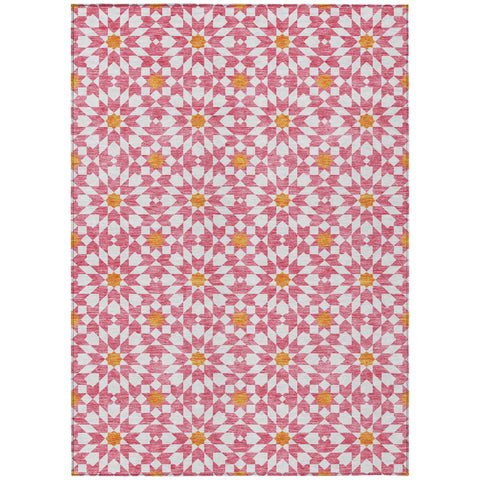 3' X 5' Pink Ivory And Orange Floral Medallion Washable Indoor Outdoor Area Rug