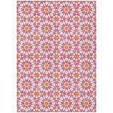 5' X 8' Pink Ivory And Orange Floral Medallion Washable Indoor Outdoor Area Rug