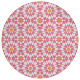 8' Pink Ivory And Orange Round Floral Medallion Washable Indoor Outdoor Area Rug