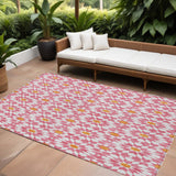 8' X 10' Pink Ivory And Orange Floral Medallion Washable Indoor Outdoor Area Rug