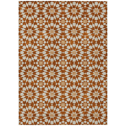 3' X 5' Orange Beige And Copper Floral Medallion Washable Indoor Outdoor Area Rug