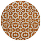 8' Orange Beige And Copper Round Floral Medallion Washable Indoor Outdoor Area Rug