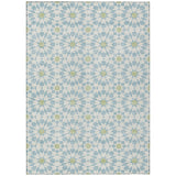 5' X 8' Sky Blue Ivory And Artichoke Green Floral Medallion Washable Indoor Outdoor Area Rug