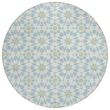 8' Sky Blue Ivory And Artichoke Green Round Floral Medallion Washable Indoor Outdoor Area Rug