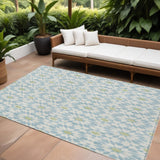 8' X 10' Sky Blue Ivory And Artichoke Green Floral Medallion Washable Indoor Outdoor Area Rug