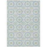 8' X 10' Sky Blue Ivory And Artichoke Green Floral Medallion Washable Indoor Outdoor Area Rug