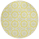 8' Yellow Ivory And Gray Round Floral Medallion Washable Indoor Outdoor Area Rug