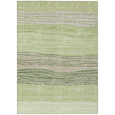 3' X 5' Artichoke Green And Taupe Striped Washable Indoor Outdoor Area Rug