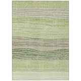 5' X 8' Artichoke Green And Taupe Striped Washable Indoor Outdoor Area Rug