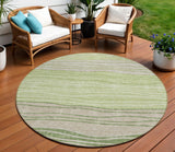 8' Artichoke Green And Taupe Round Striped Washable Indoor Outdoor Area Rug