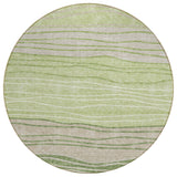 8' Artichoke Green And Taupe Round Striped Washable Indoor Outdoor Area Rug