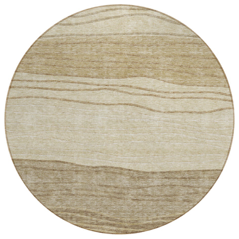 8' Beige Brown And Taupe Round Striped Washable Indoor Outdoor Area Rug